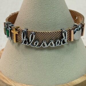 Rose Gold Blessed Mesh Belt Bracelet Cross Apple Charms